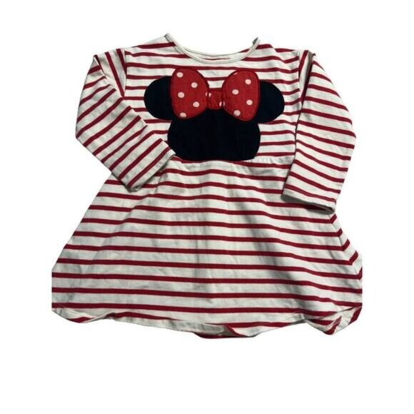 Baby GAP Disney Dress Girls Size 3 Minnie Mouse Applique Stripe Peplum - Picture 1 of 5
